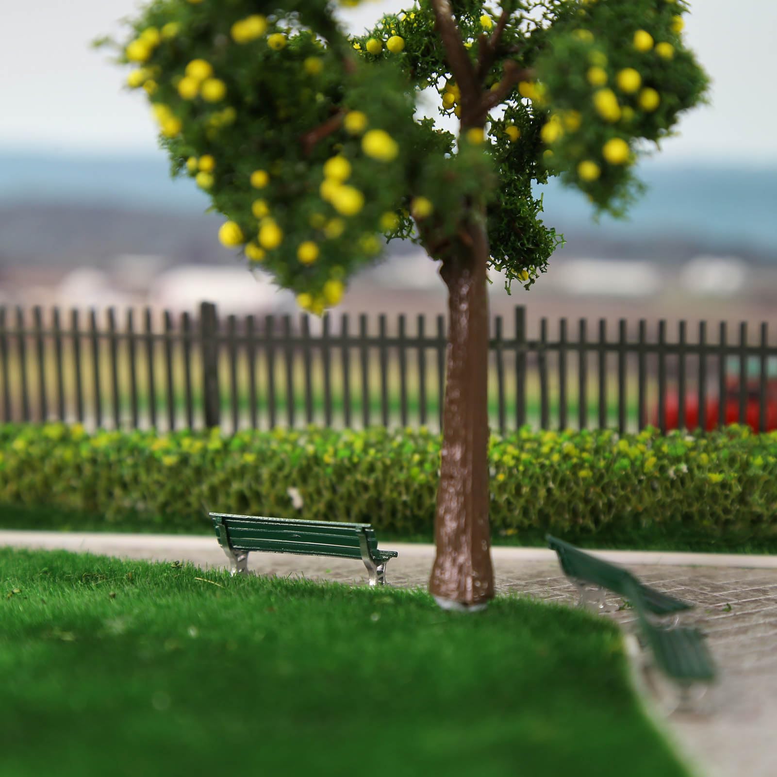 Evemodel 12 panchine modello in scala 1:87 per traccia H0 per il tempo libero sedia bonsai decorazione (A verde con argento)