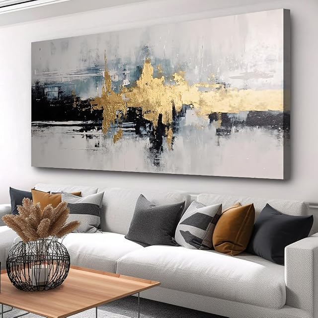Orvannaatr Framed Abstract Wall Art Yellow abstract pattern50x100CM Grey blue and yellow tones art Wall Pictures modern Canvas Adaptation Bedroom Kitchen Office Decor