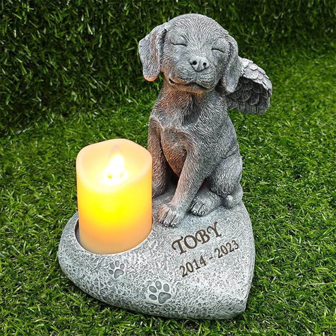 JHB Personalizzato Dog Memorial Pietre da Giardino con portacandele, 3D Dog Headstone Tombstone Pet Grave Markers per la Perdita del Cane di Regali di simpatia (Nota: Candela Non è Incluso!!!)