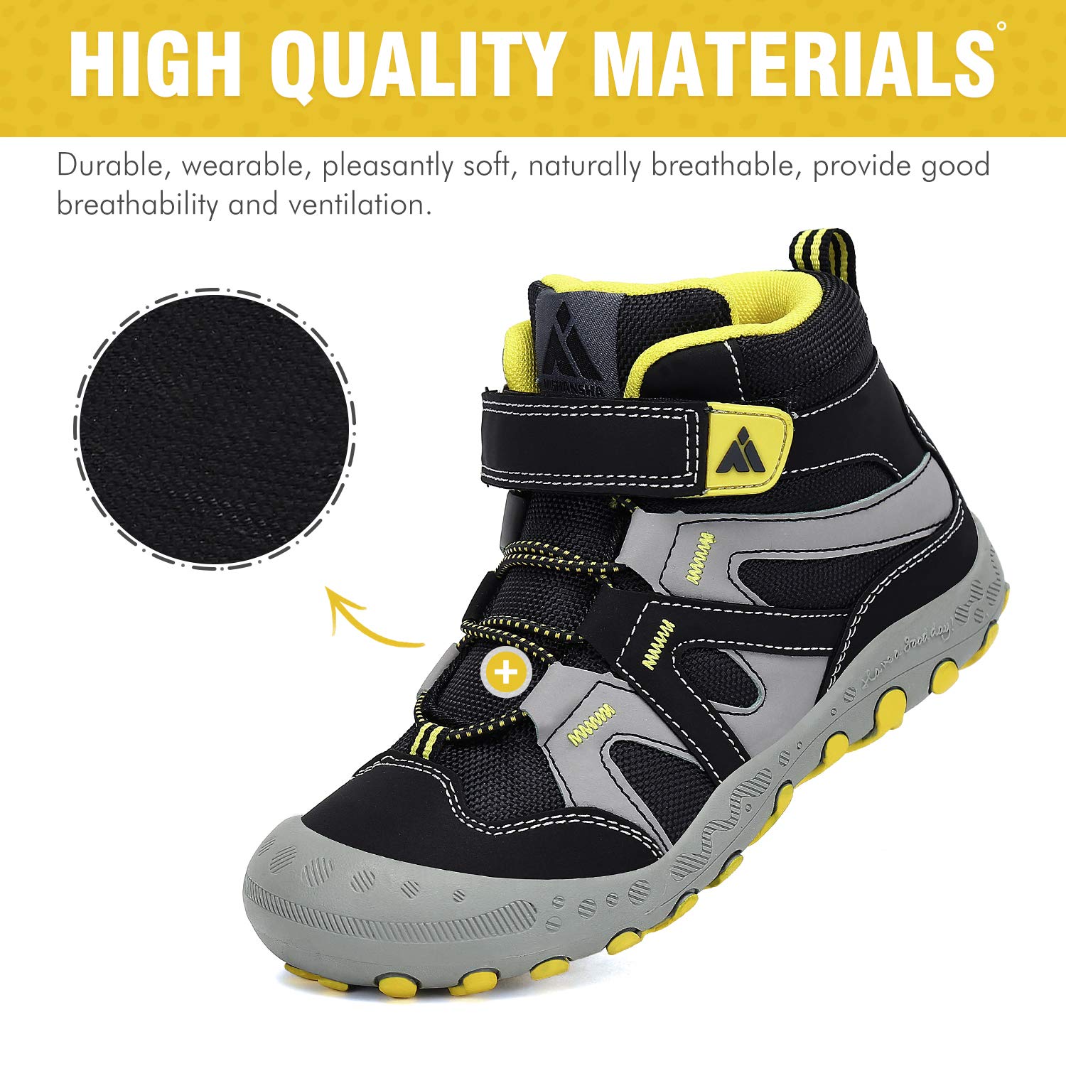 Mishansha Botas de senderismo para niños, con cierre de velcro, tallas 24-38, color Negro, talla 24 EU