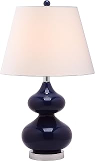 SAFAVIEH Lighting Collection Eva Modern Contemporary Navy Double Gourd Glass 24-inch Bedroom Living Room Home Office Desk Nightstand Table Lamp Set of 2 (LED Bulbs Included)