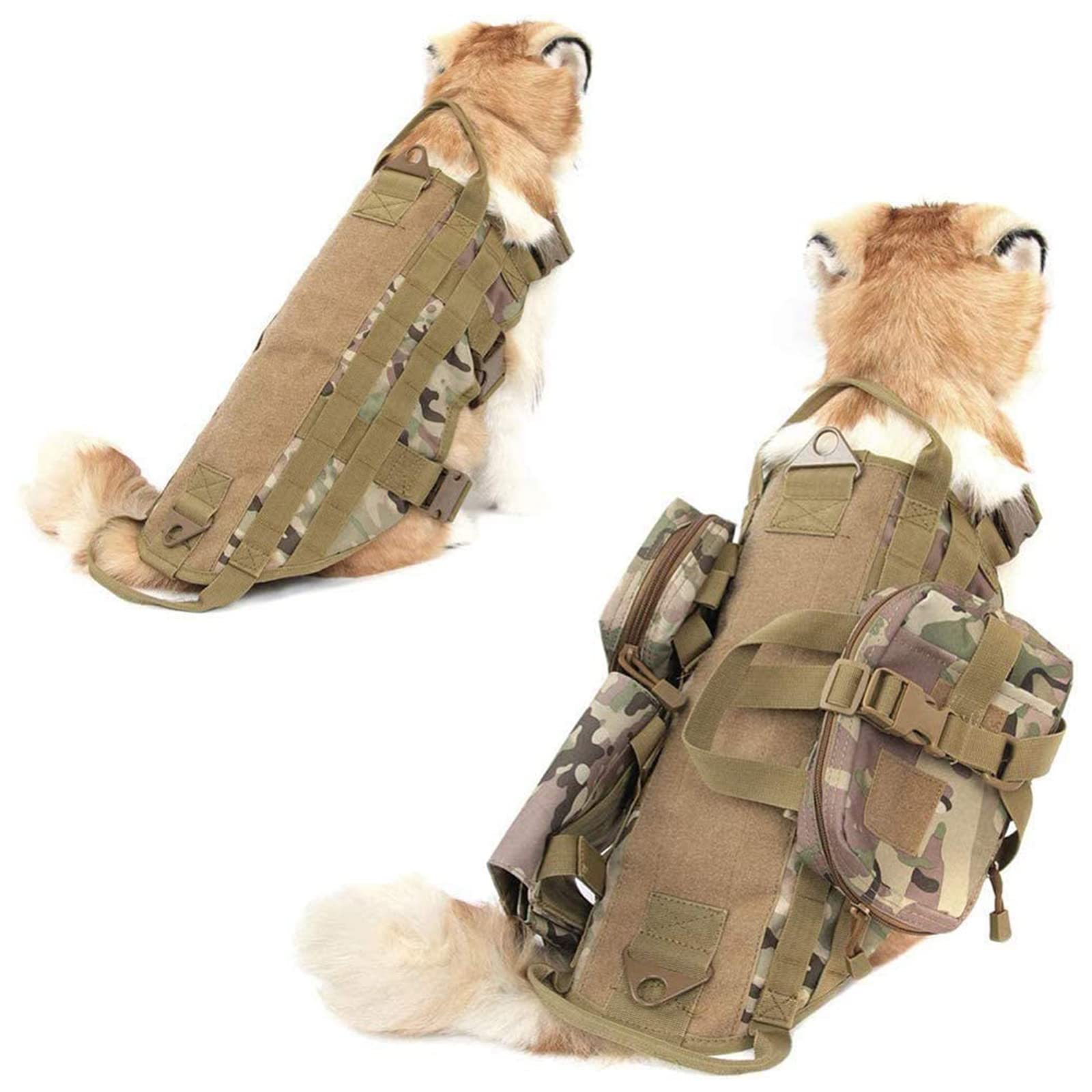 Pettorina Tattica per Cani con Custodie E Guinzaglio Elastico per Cani, Gilet per Cani di Servizio con Zaino per Passeggiate Ed Addestramento per Escursioni, Gilet Molle,CP,M