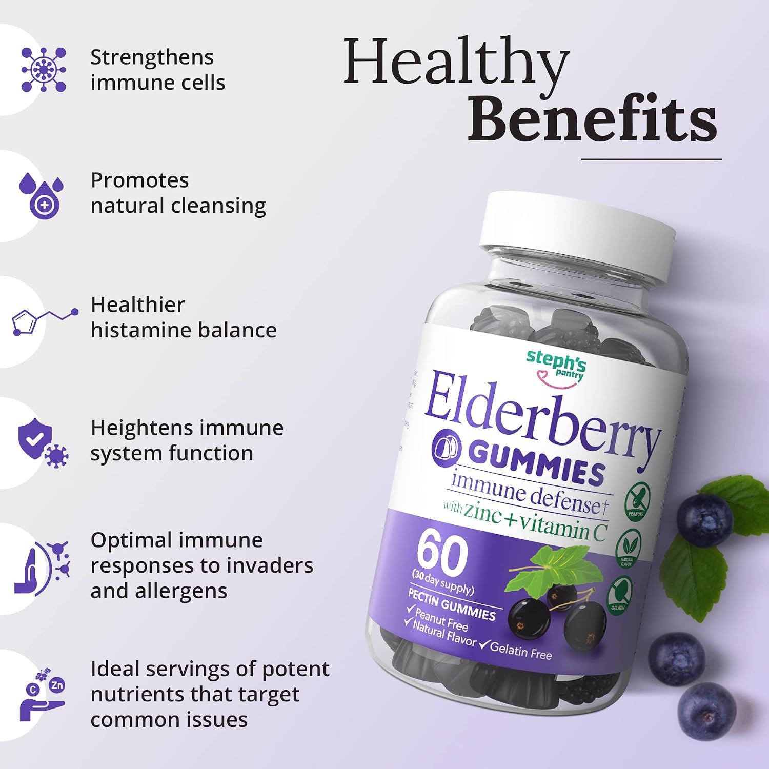 Elderberry Gummies With Zinc And Vitamin C For Adults Teens Kids Immune Support Gummies (High Potency) Immunity Pectin Gomitas De Sauco Para Niños Adultas Adultos Para El Sistema (2 Pack )