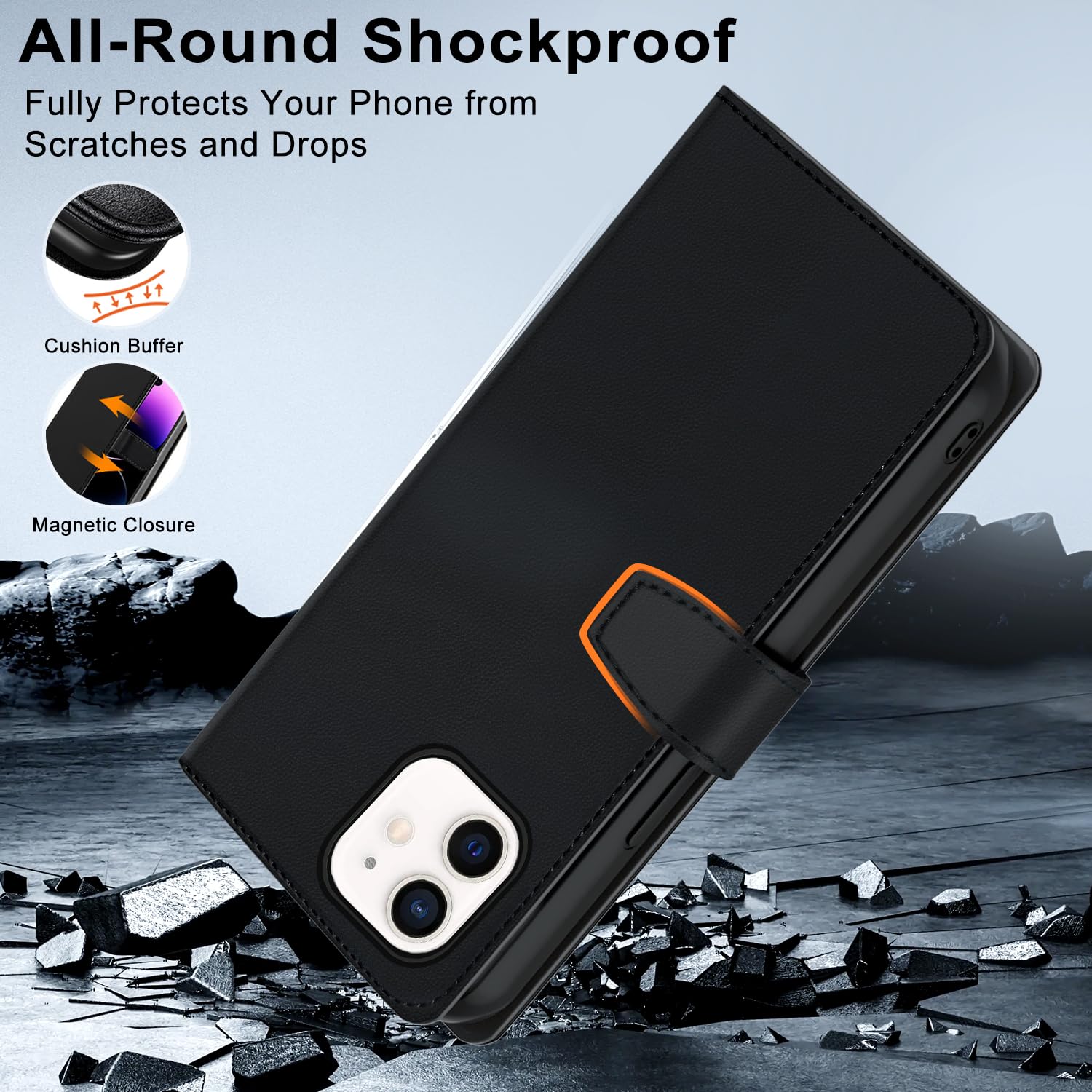 XTCASE Magnétique Coque pour iPhone 12/12 Pro Compatible avec MagSafe, 2 in 1 Housse en Cuir PU Premium Amovible Protection Etui à Rabat Fentes Carte Pochette de Portefeuille Antichoc, Noir
