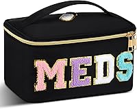 Vista 17 de Geetery Bolsa de Maquillaje Transparente de Chenilla con Letras, Bolsa para Medicamentos, Estuches de Viaje Preppy con Parche y Cremallera, Estuche