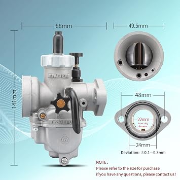 NIBBI Motorcycle Carburetor, PE22mm Flange Carb for 110cc 125cc 130cc with Carb Jets, for Dirt Bike Pit Bike ATV Go karts Moped Scooter 2/4 Stroke Engine with 45mm Air Filters