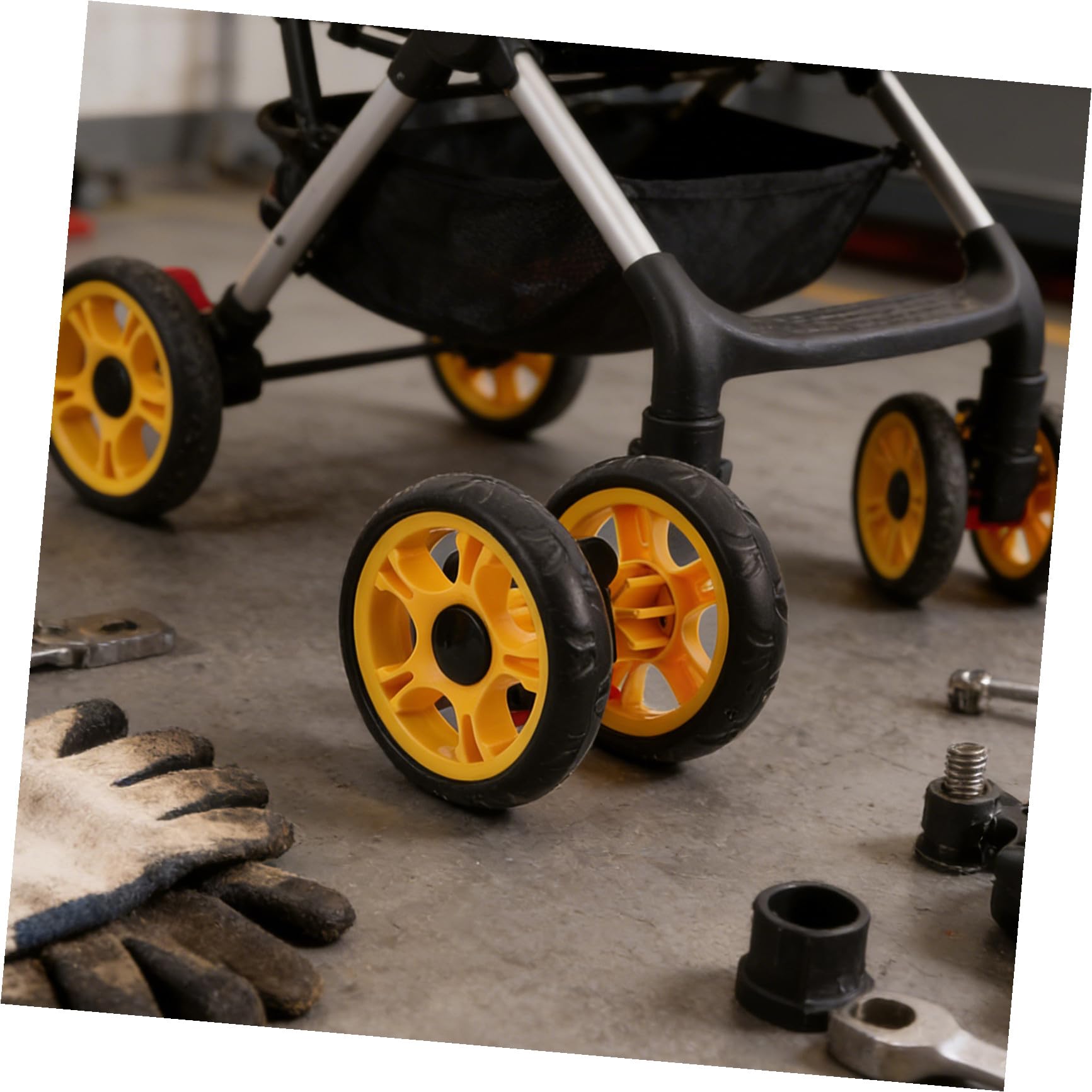 4 Piezas Rueda Giratoria y Ofrece Flexibilidad 360 de Plástico para Cochecito Infantil Negro con Freno, 12 Cm, Reduce y Carrito de