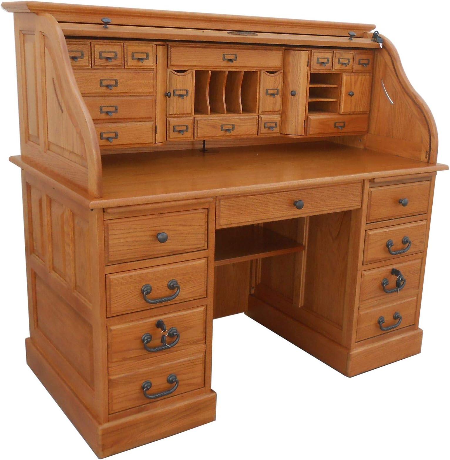 Amazon Com Roll Top Desk Solid Oak Wood 54 Inch Deluxe Executive Oak Desk Harvest Stain Home Office Secretary Organizer Roll Hutch Top Easy Assembly Quality Crafted Construction Locking File Drawers Dovetailed