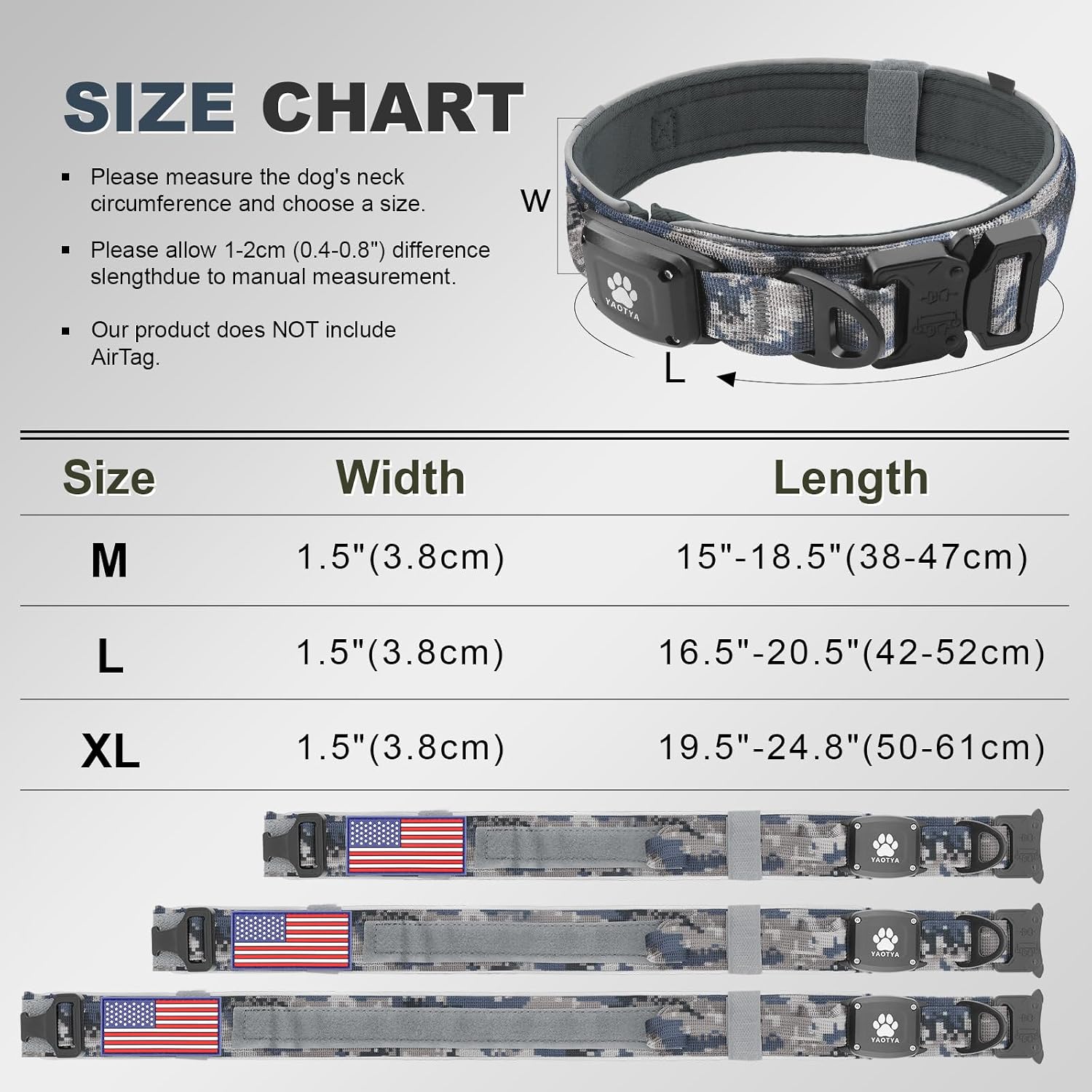 2026 Upgrade Dog Collar with IPX8 Waterproof AirTag Holder,Military Tactical Handle and Ultra-Durable Metal Buckle/Night Reflective,GPS Collar for Medium to Large Dogs (Camouflage Grey/XL)