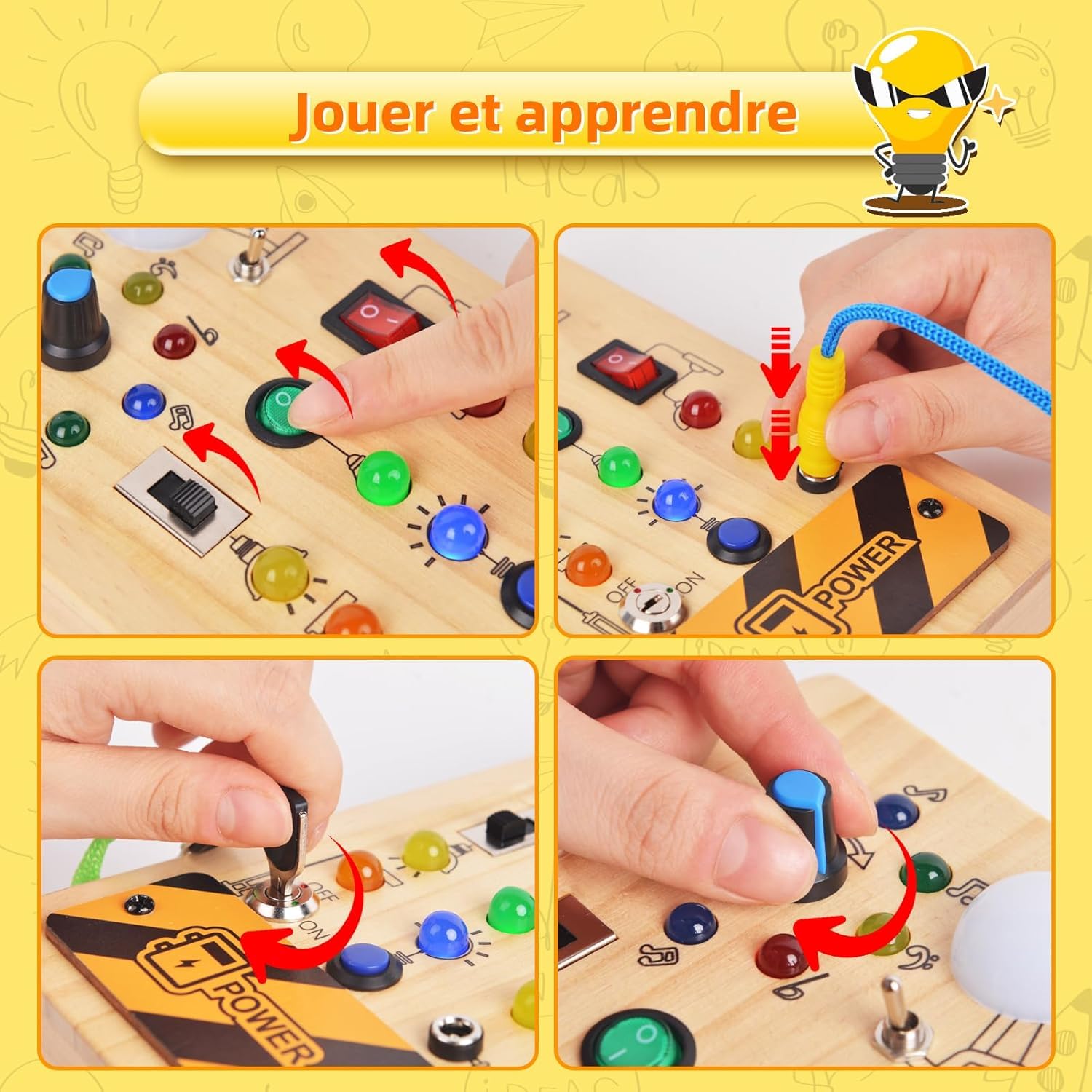 HOMCENT Busy Board pour tout petits avec interrupteur, jouet Montessori, tableau d'activités pour bébé en bois, jouet éducatif pour garçons et filles, 14x10CM HOMCENT Busy Board pour tout petits avec interrupteur, jouet Montessori, tableau d'activités pour bébé en bois, jouet éducatif pour garçons et filles, 14x10CM