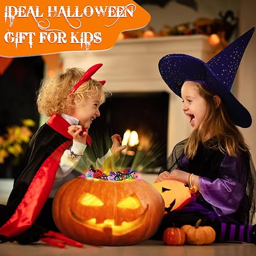 Miniatura 7 de Capoda Juego de pulseras de Halloween para fiestas de Halloween, pulseras de truco o trato para niños y niñas, rellenos de bolsas de golosinas de