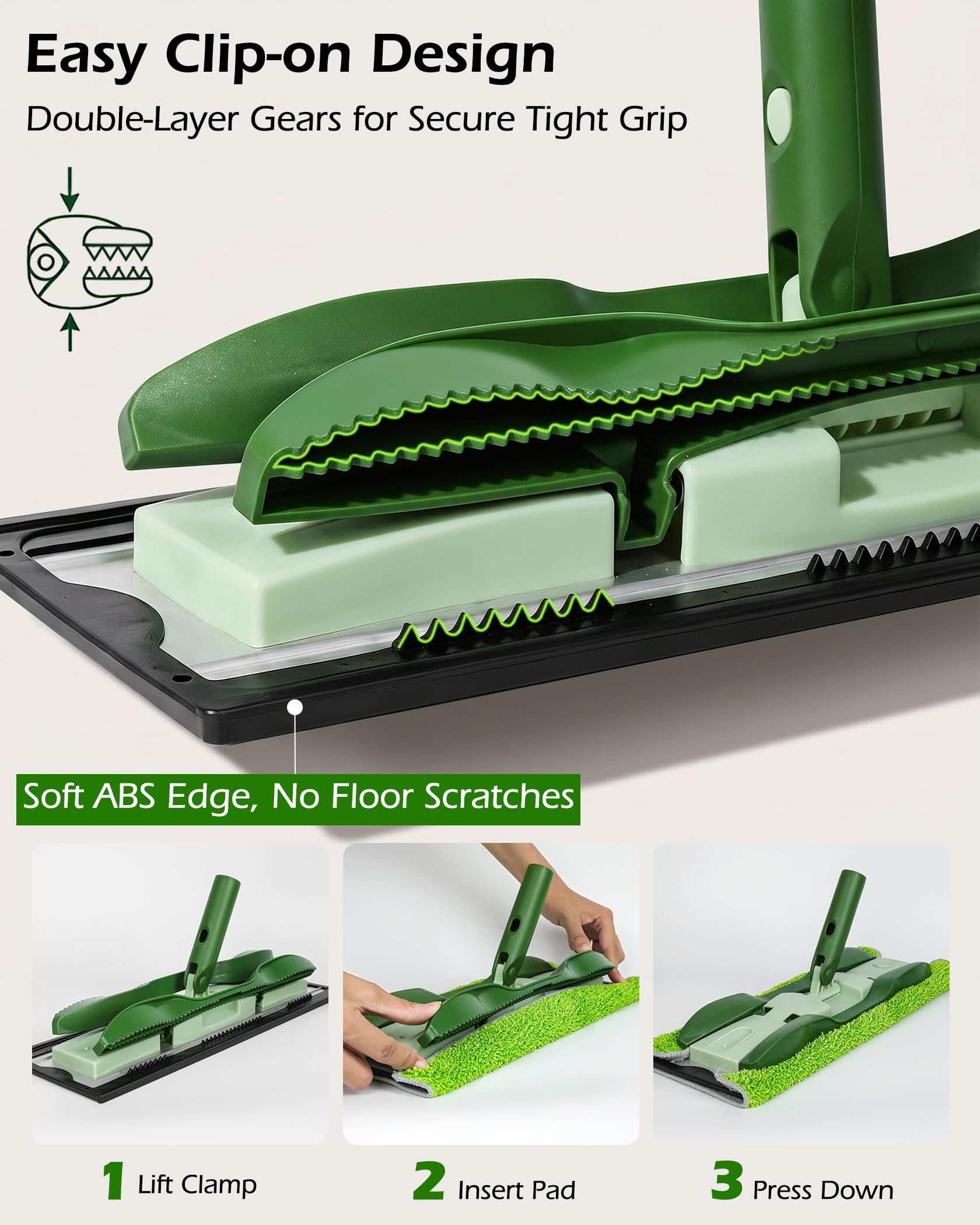MASTERTOP Balai en Microfibre – Balai à poussière pour sols Plats humides et secs avec 4 tampons lavables et poignée en Acier Inoxydable de 132,4 cm pour Le Nettoyage des sols en Bois Dur, stratifié,