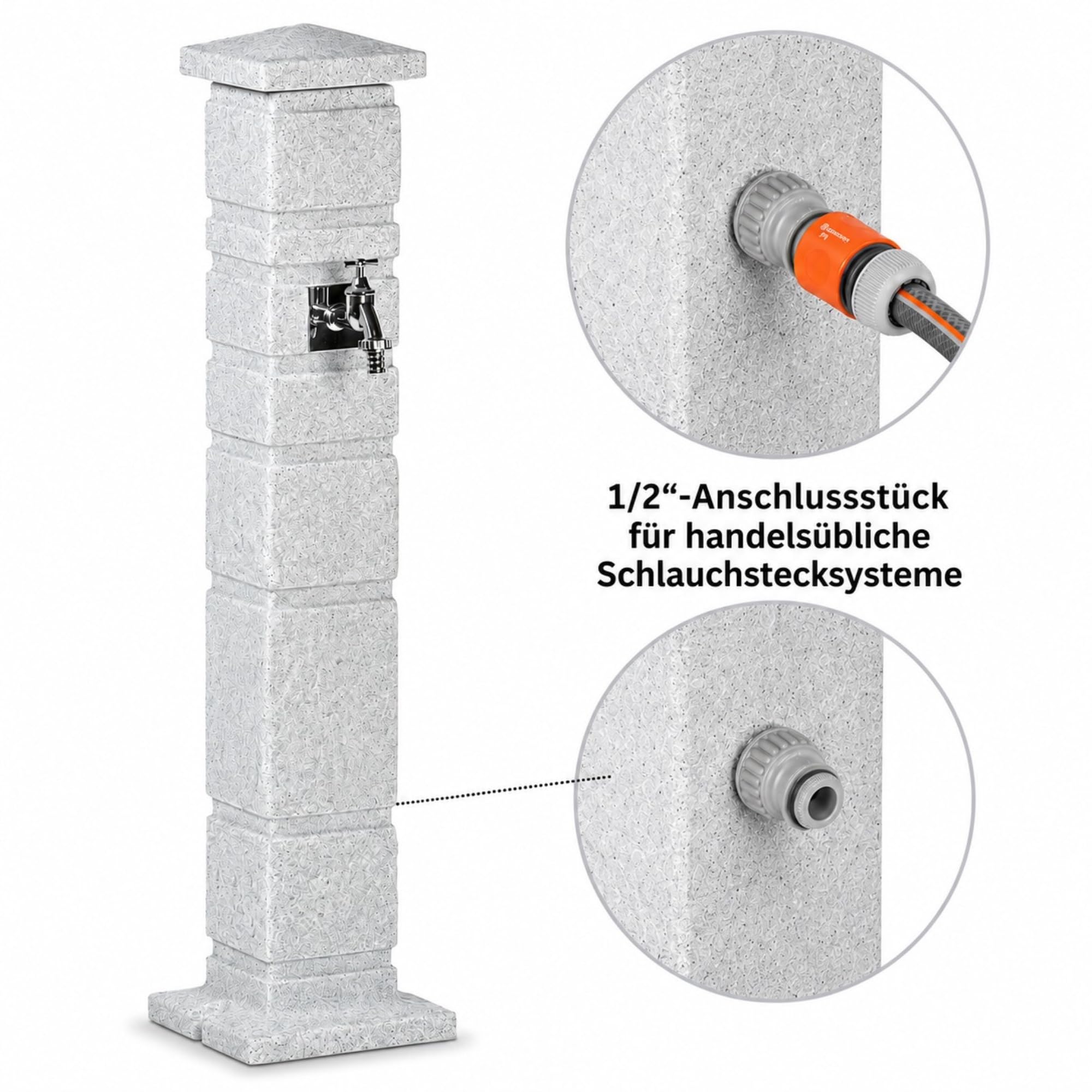 YourCasa Classic Wassersäule Garten Granit-Optik | Römische Wasserzapfsäule mit 3/4 Wasserhahn & Aufbewahrungsbox | 111 cm Standbrunnen Zapfstelle | Witterungsbeständig (Sandstein)