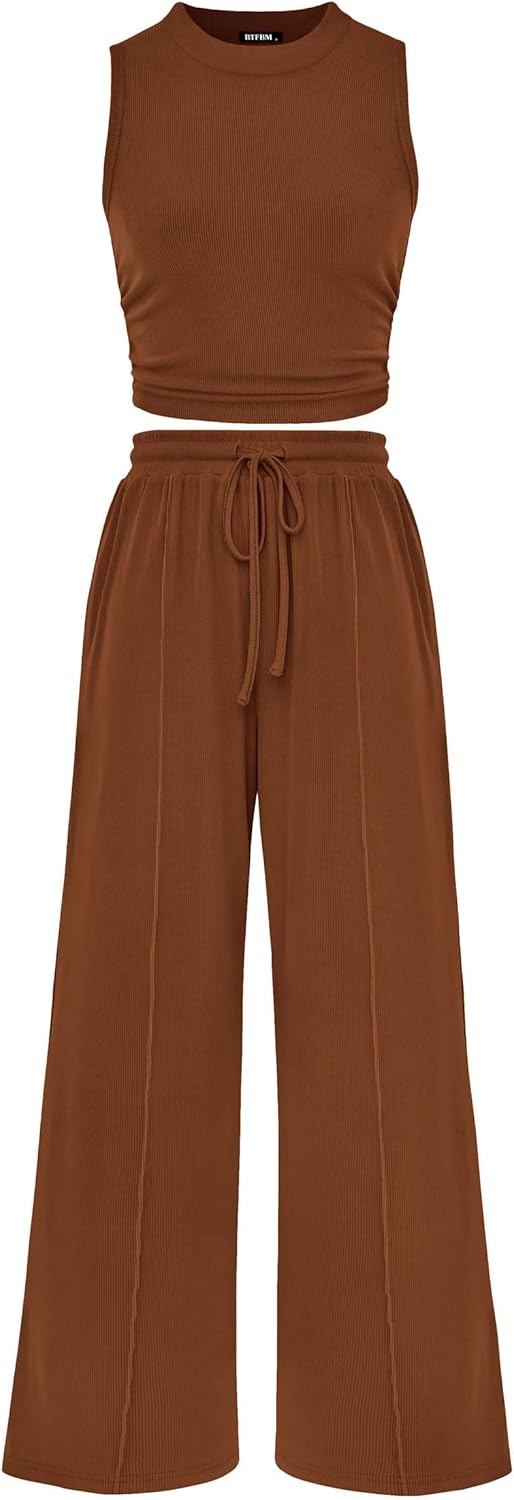 PRETTYGARDEN 女性用2ピースセット サマーカジュアル 2026春 ノースリーブ タンク リブ編み 旅行 バケーション ラ