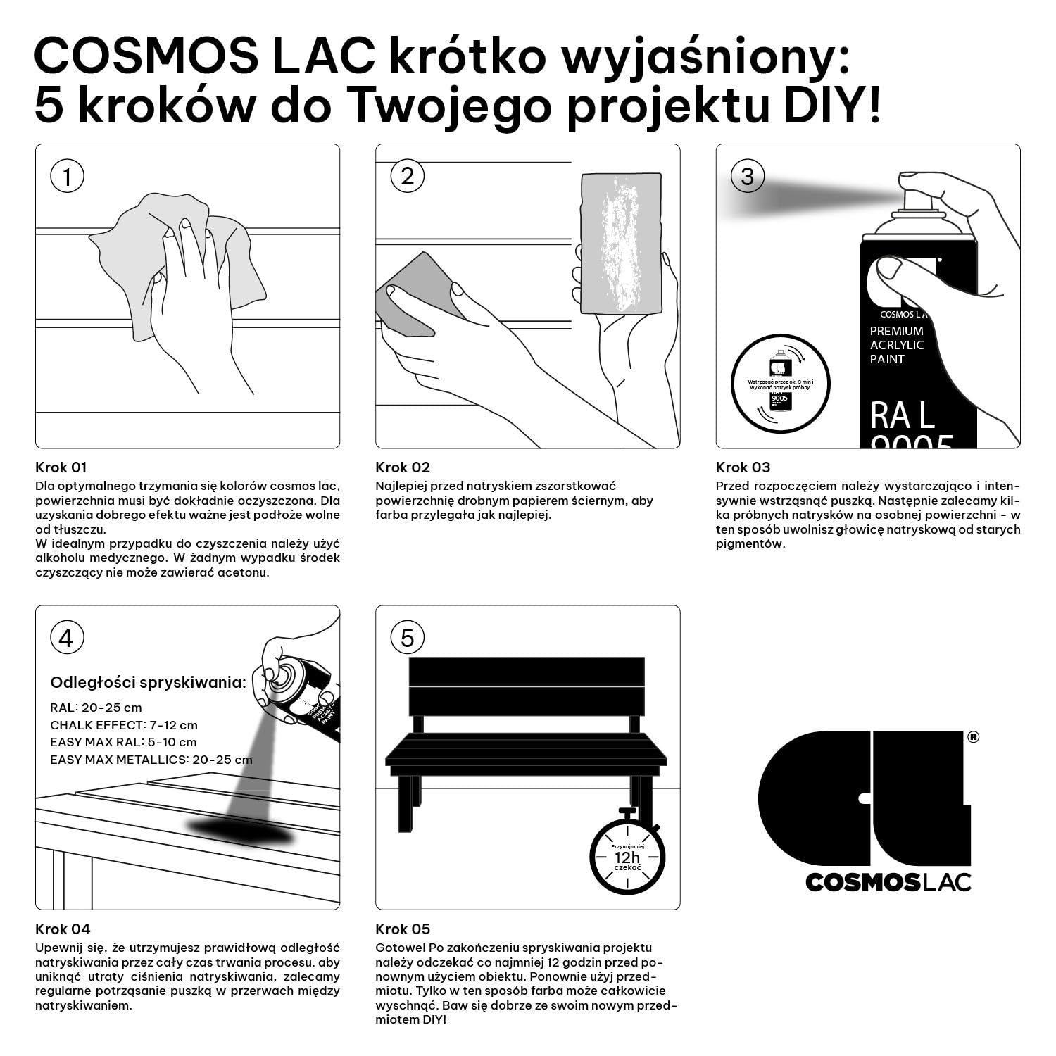 CL COSMOS LAC lakier w sprayu, złoty, błyszczący – farba w sprayu, farba DIY, farba akrylowa w sprayu do malowania tworzyw sztucznych, metalu itp. (złoty)