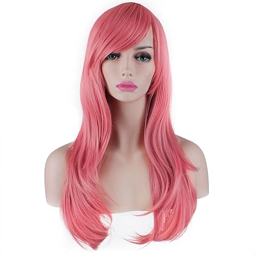 Miniatura 3 de Peluca de cosplay para mujeres con gorra peluca de 28in largo y ondulado resistente al calor de AKStor Rosado