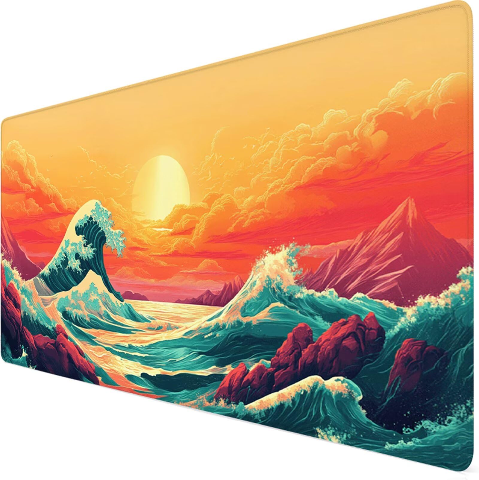 Podkładka pod mysz XXL 1200x600x3mm podkładka pod mysz zachód słońca podkładka pod mysz ocean poprawia precyzję i szybkość, wodoodporne antypoślizgowe, szyte krawędzie, akcesoria do gier, komputer
