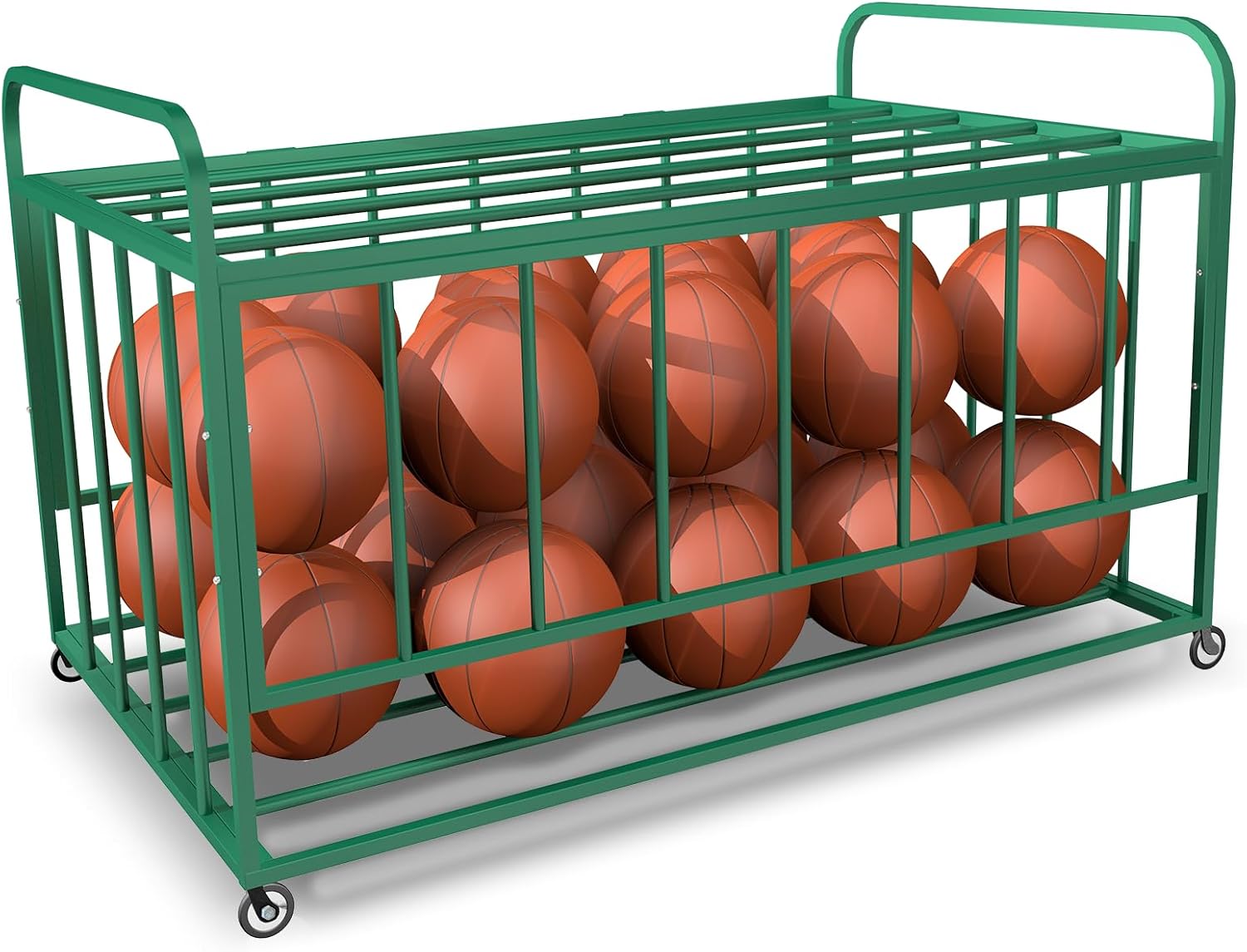 Ball Storage Cart Holds 45 Balls, Basketball or Volleyball Storage Bin with Wheels, Durable Rolling Exercise Ball Cart Holder, Basketball Holder Cage for Indoor and Outdoor, Gym, School, Club