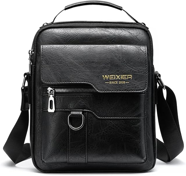 Men's Shoulder Bag PU Leather Messenger Bag Pack Business Satchel Side Bag Casual Handbag for Men Working Shopping School Daily Use