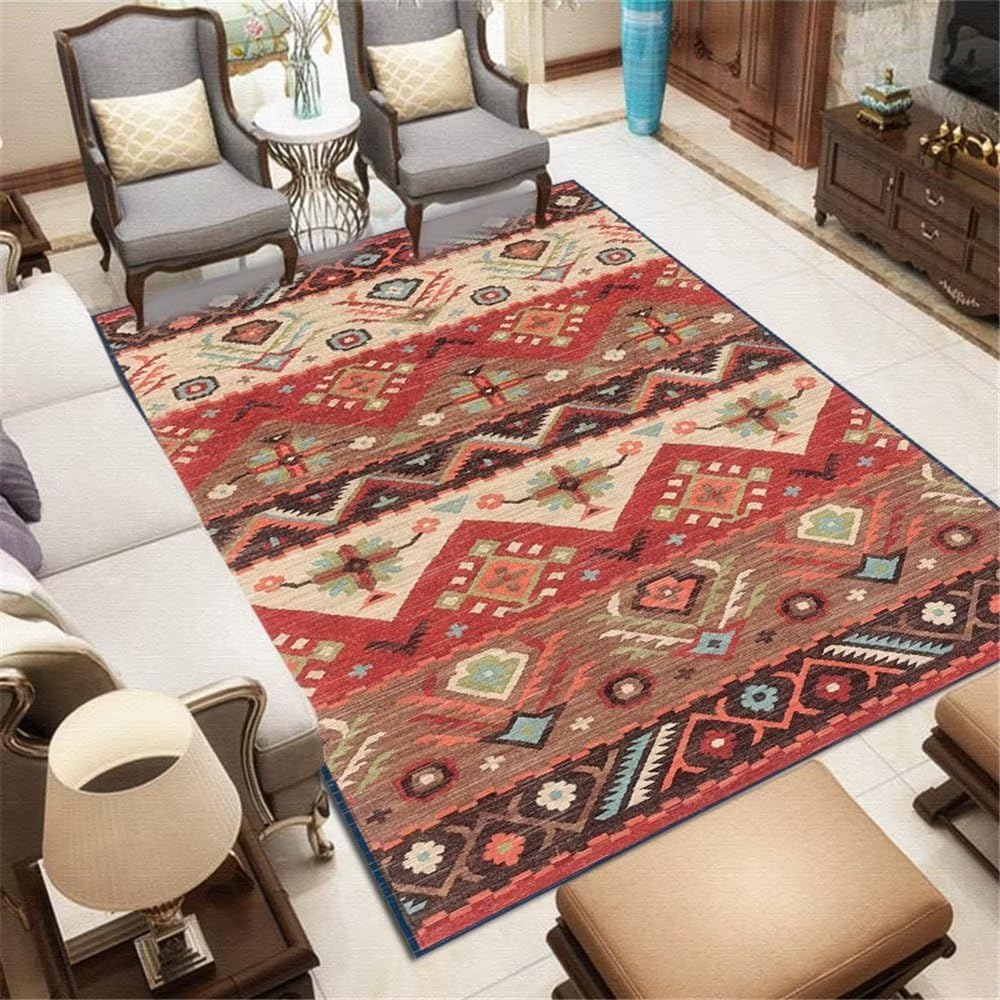 Tapis de sol 120x180cm rouge lavable et robuste pour protéger le sol du salon