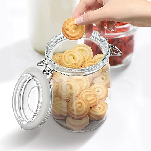 Miniatura 2 de Tarros de vidrio para almacenamiento de alimentos con tapas herméticas de 34 onzas, redondos, paquete de 4 recipientes de almacenamiento de cocina,