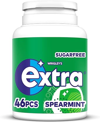 Wrigley's Extra Chewing Gum, Spearmint Flavour, 46 pieces, Sugar Free Chewing Gum Bottle with Xylitol