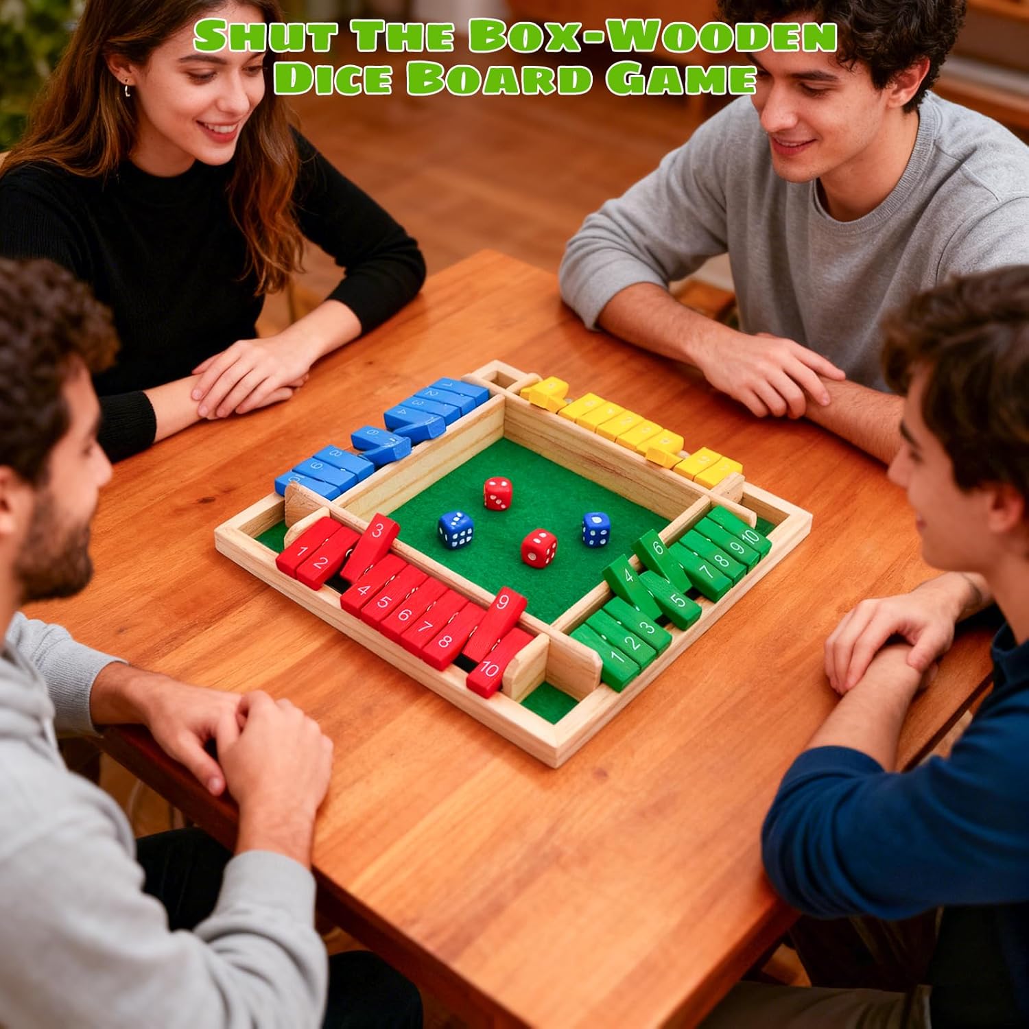 Shut The Box Game 4 Player Classics Dice Game Family Wooden Board Games Table Math Entertainment 8 Dices for Classroom,Home,Party or Pub