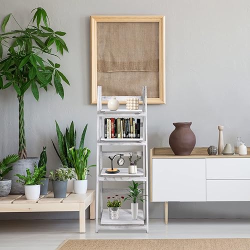 Miniatura 2 de ECOMEX Estantería de escalera, estantería inclinada de 4 niveles, estante plegable para plantas para decoración del hogar, estantería multifunción