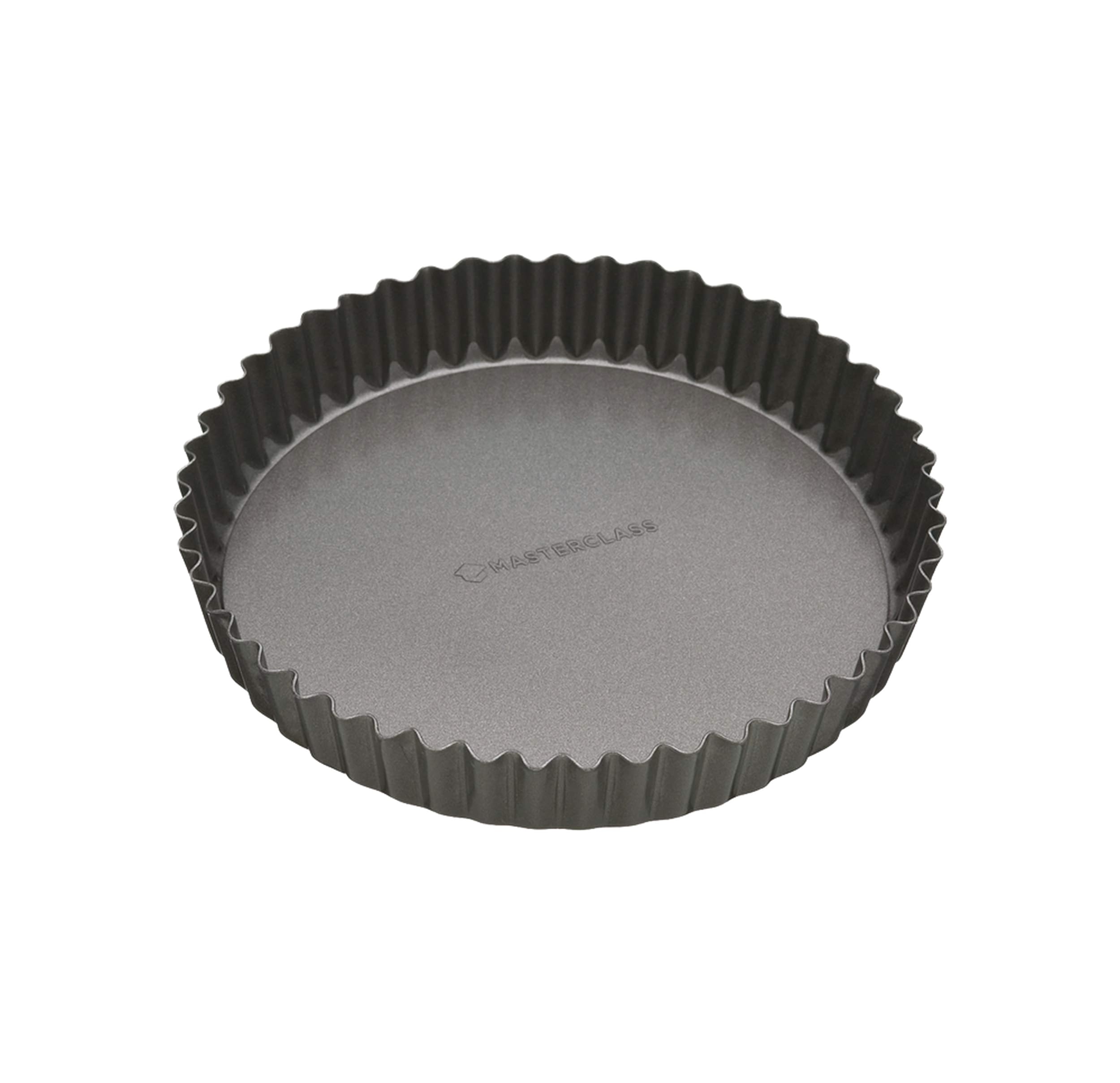 MasterClass 20 cm Tarteform mit losem Boden, PTFE-, PFOA- und BPA-frei, robuster 1 mm dicker Karbonstahl, 8 Zoll geriffelte runde Quicheform, grau
