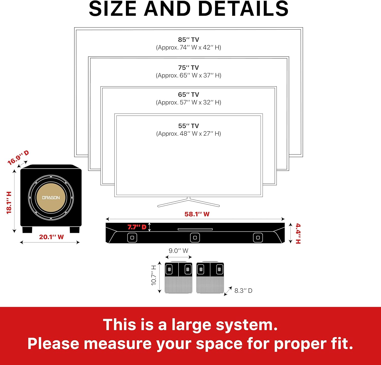 Nakamichi Dragon 11.1.6 Ch Surround System w Dolby Atmos/DTS:X Pro (Pro Cinema Engine), HiFi AMTs, Reference 12" Sub, Bipolar Surr, 6 Discrete Height Ch, 3000 Watts Max Output. AVR Grade Soundbar - Image 2