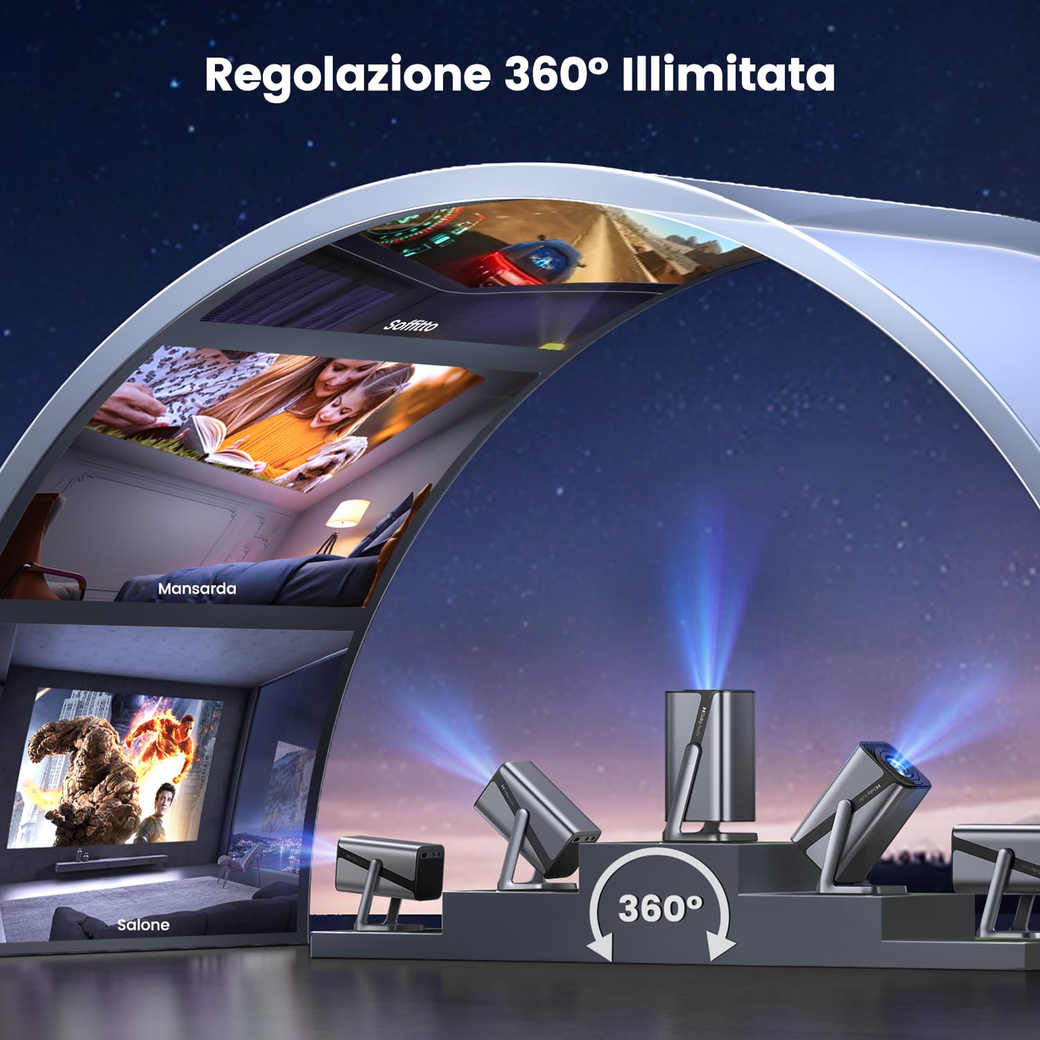 Proiettore 4K Smart TV 800 ANSI Auto Focus WiFi Bluetooth Tiro Corto Dolby Home Cinema