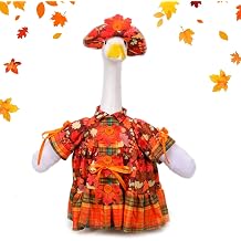 Fall Porch Goose Outfit Set for 23 Plastic Goose Statue | Thanksgiving Day Maple Leaf Skirt Hat Costume Indoor Outdoor Patio Yard Lawn Art Decor
