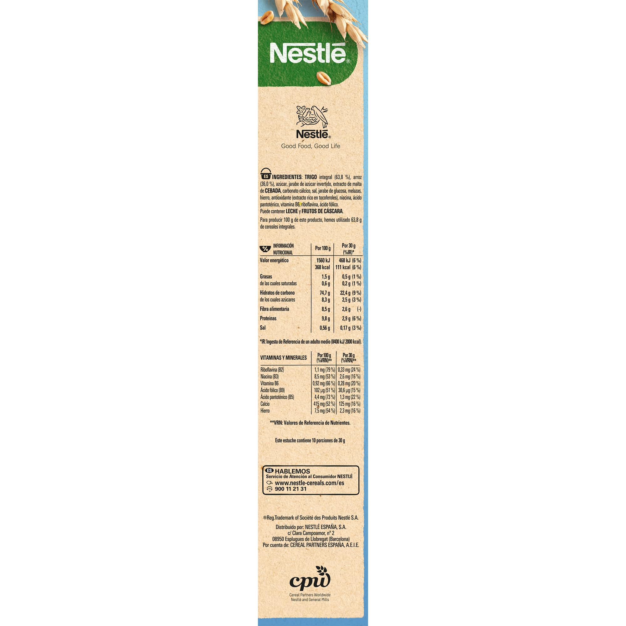 FITNESS Cereales Nestlé Original Copos de trigo integral y arroz tostados, Paquete de 300 g