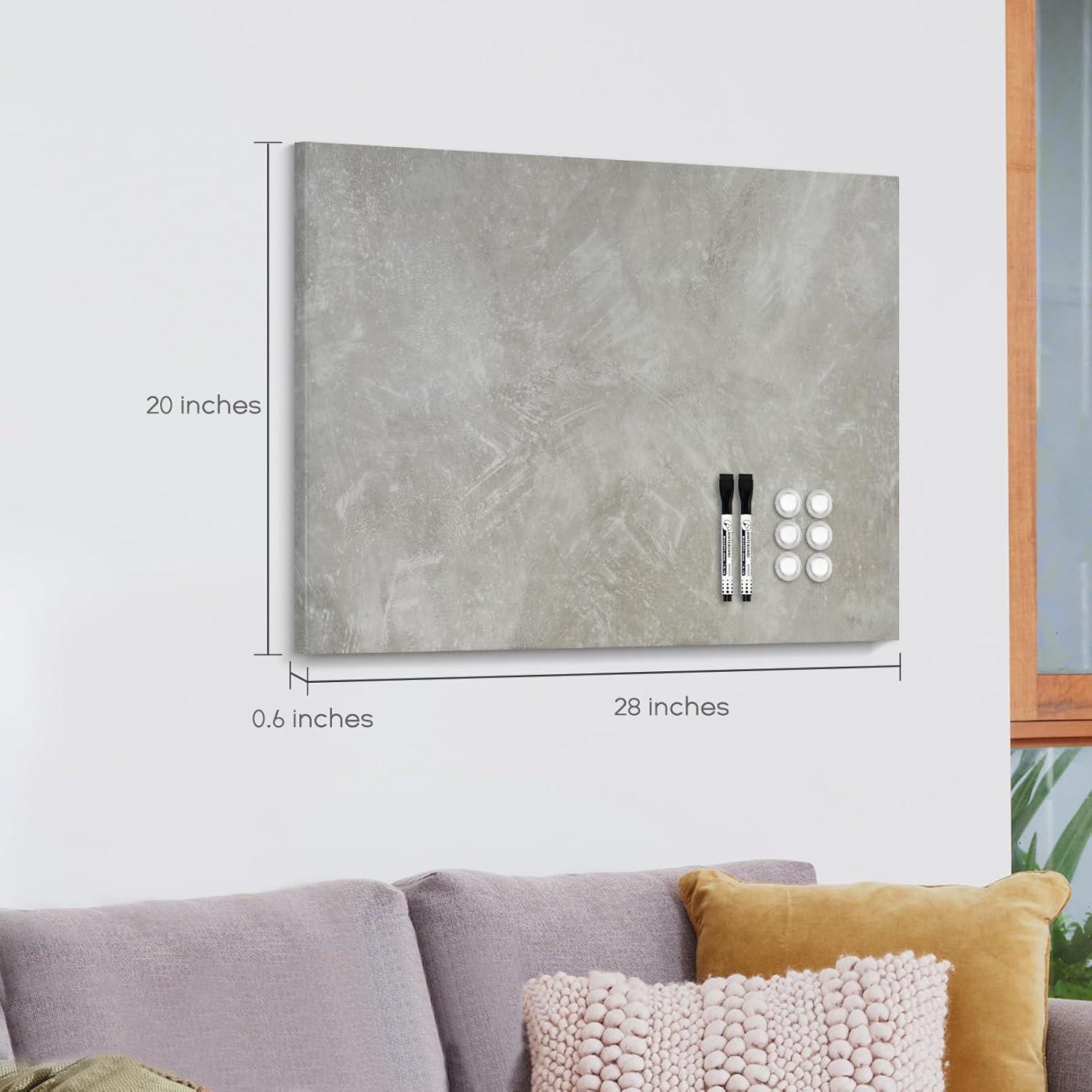 Dry Erase Board for Wall, 28'' x 20'' Decorative Magnetic Magnet Board, White Board, Display Board for Home & Office Decor - Concrete
