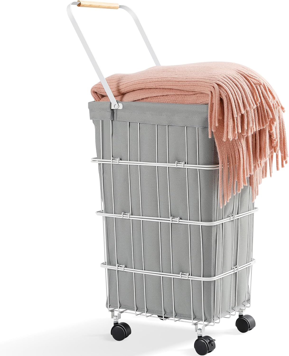 TOOLF Rolling Laundry Hamper, Large Laundry Basket with Handle, Metal Frame Clothes