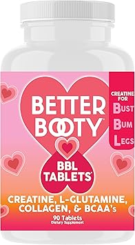 Angry Supplements BB Creatine Monohydrate Complex BBL Tablets for Gains & Muscle, Glute Builder Supplement for Women with L-Glutamine, Collagen, BCAAs and Hydration Blend 90ct