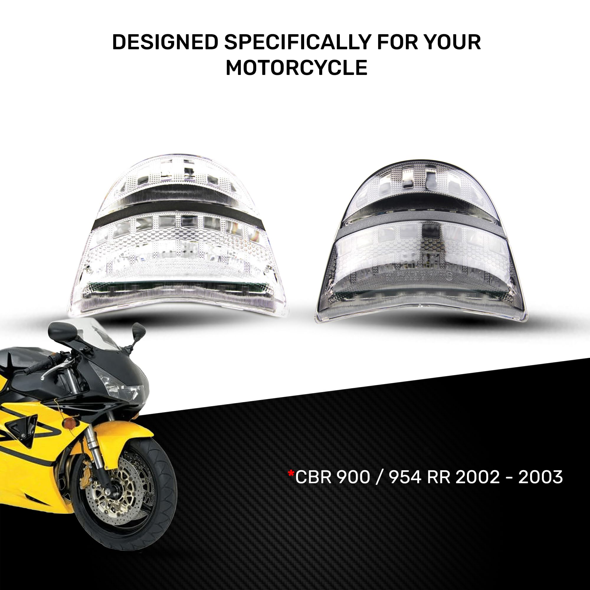 aVDB-moto Luces de freno LED con intermitentes integrados Compatible con Cbr 954/900 RR 2002/2003 (Tintado)