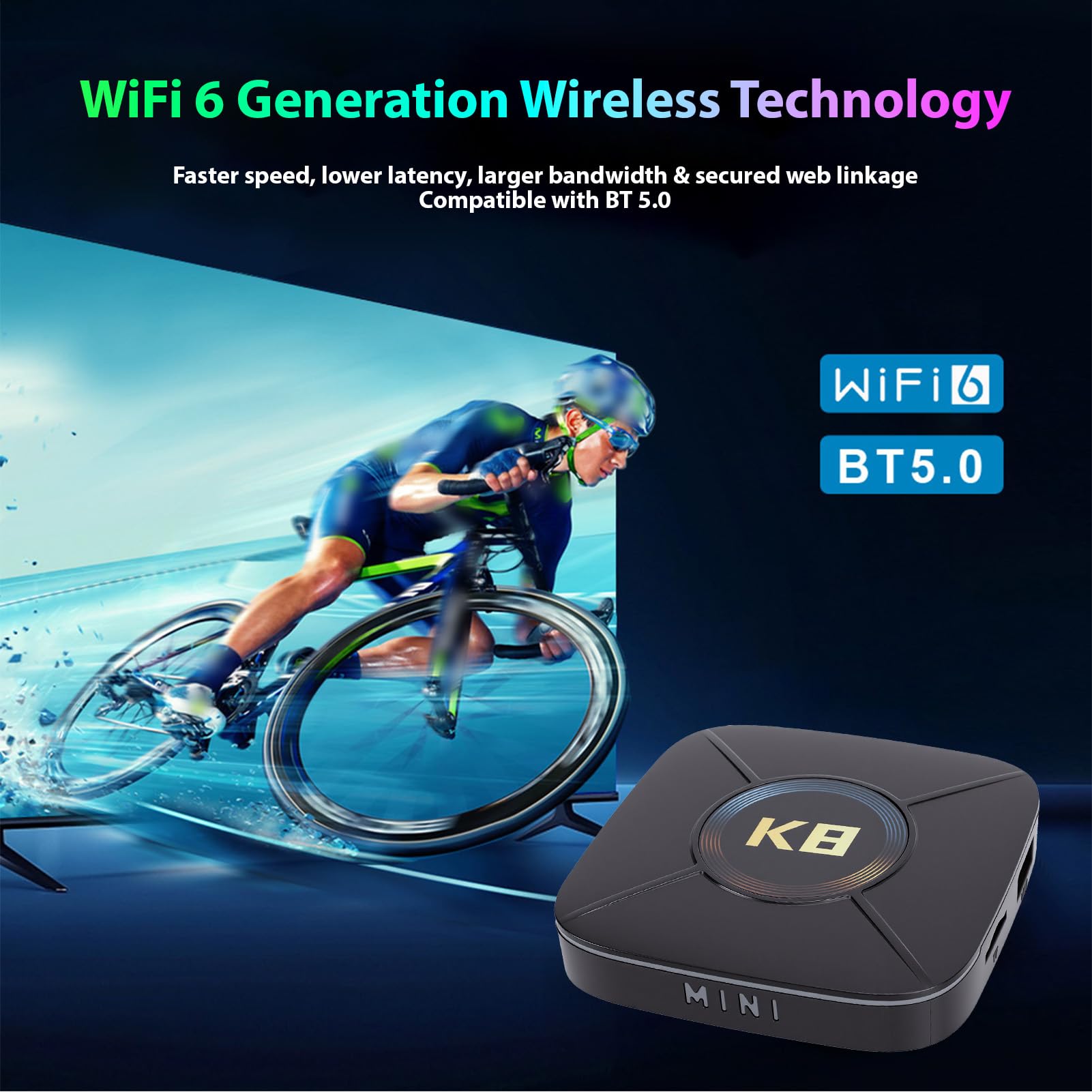 XUMIUZIY Dekoder do Transmisji Strumieniowej 4K z Wi-Fi 6 i Oświetleniem
