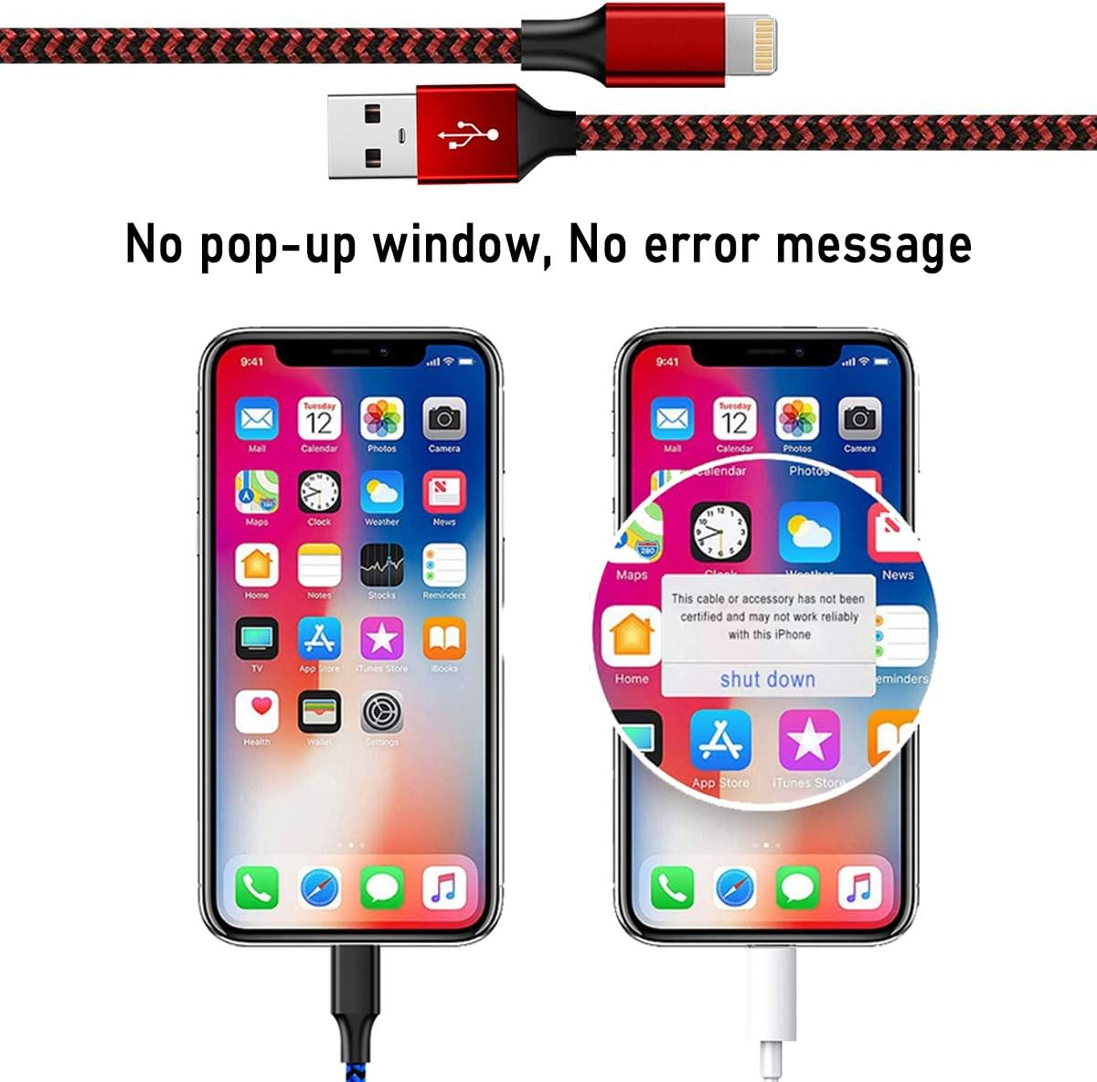 5 Pack iPhone Charger，6FT MFi Certified Lightning Cable, Charging Cable USB Syncing Data and High-Speed Nylon Braided Cord Charger for iPhone 11/Pro/Max/X/XS/XR/XS Max/8/Plus/7/7 Plus/6S/6 Plus More