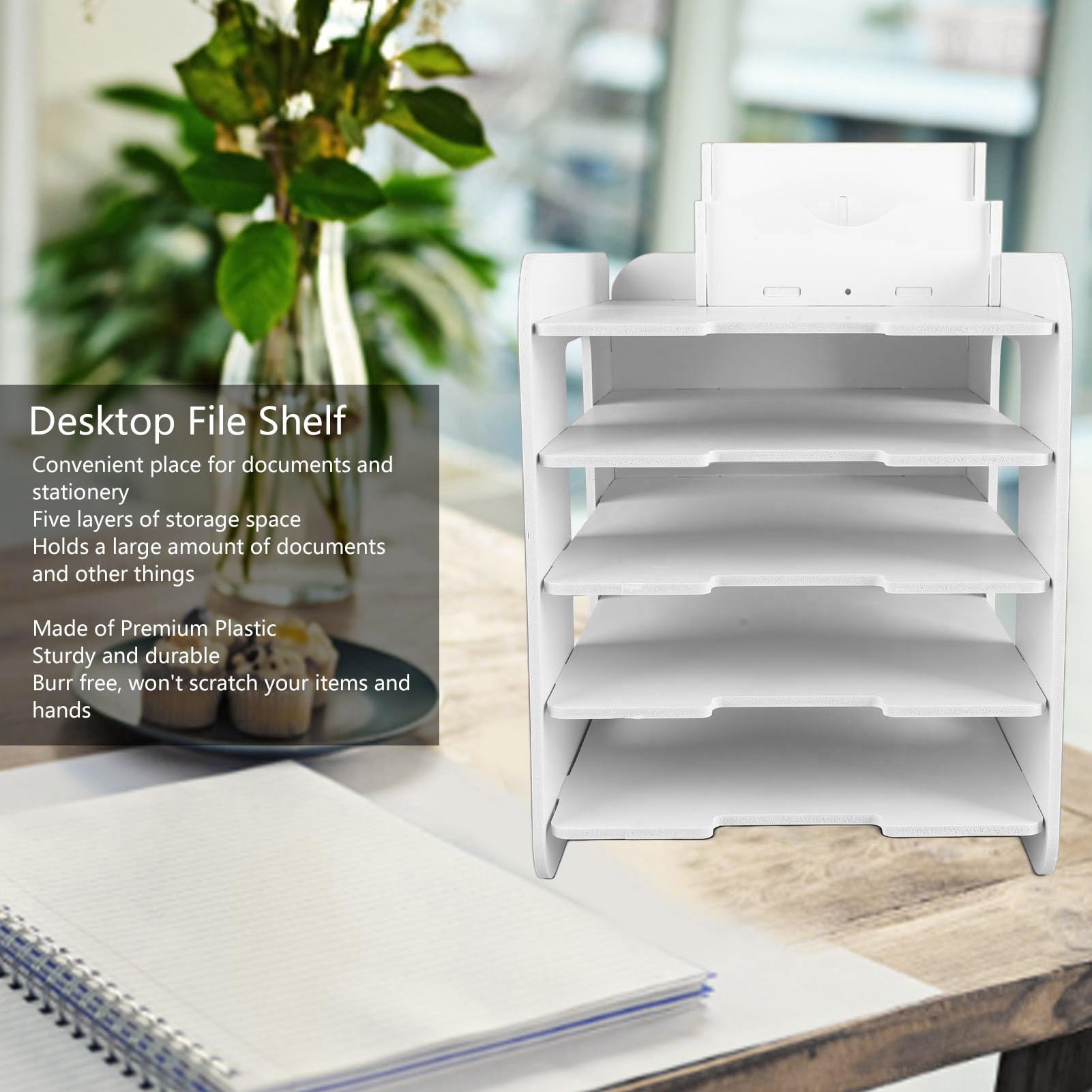 5-poziomowy organizer na biurko duży otwór 12,2 x 28 cm nowoczesny plastikowy blat papierowy organizer na dokumenty stojak do biura szkoły
