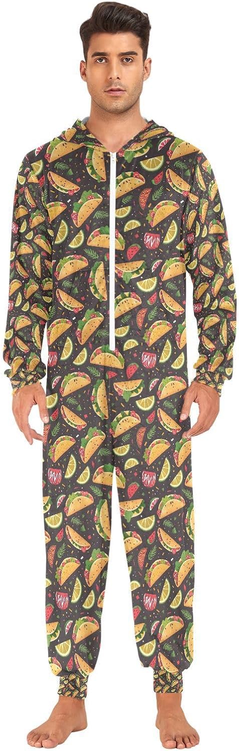 ALAZA Sweet Tacos Lemon Unisex Onesie Hoody Pajamas Jumpsuit One-Piece Sleepwear for Men Women