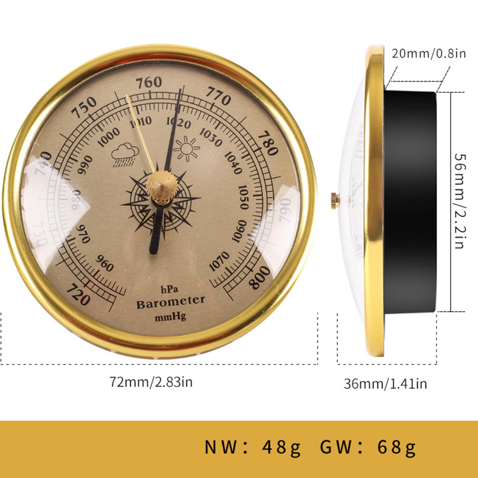 Baromètre extérieur, baromètre thermomètre, hygromètre, 3 pièces combinées, station météo analogique, 72 mm, baromètre à cadran, pour voiture, terrasse, bureau, salon, entrepôt
