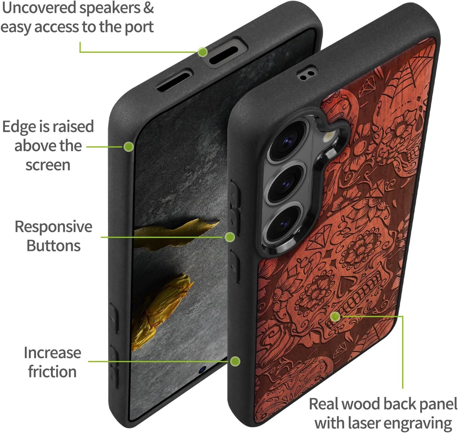 Carveit Magnetic Wooden Case for Galaxy S26+ Samsung S26 Plus Case, TPU Shockproof Cover & Wood Engraved, Compatible with MagSafe Wireless Chargers (Dance of the Sugar Skulls) Rosy