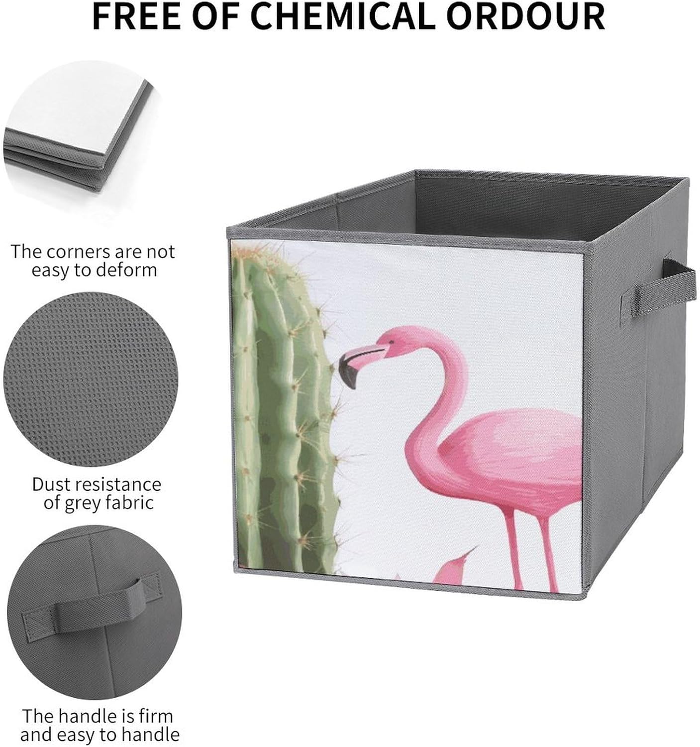 Multi Use Organizer Bins, Flamingo Succulent Plants Printed Storage Bins, Foldable Storage Baskets Are Suitable For Bedrooms, Offices, And Cars