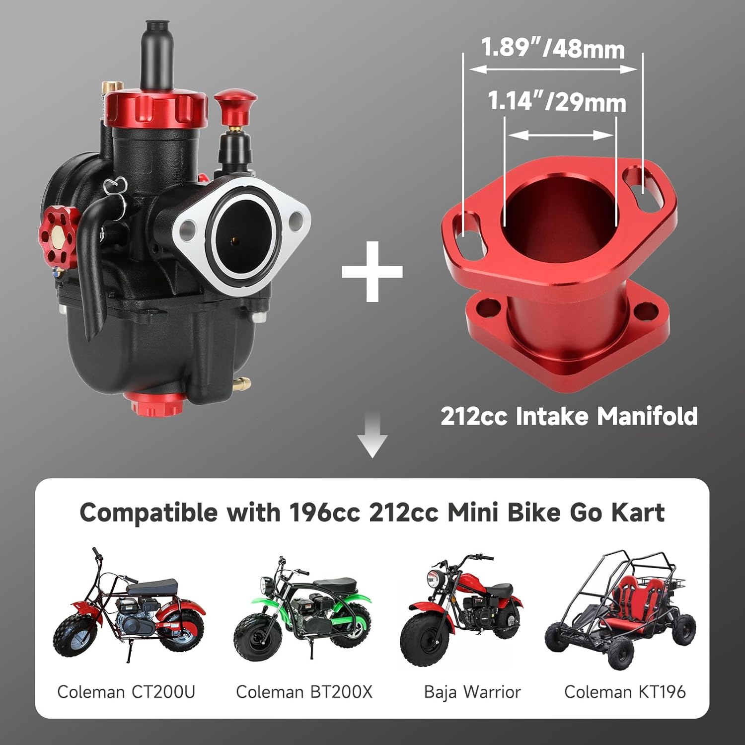 PE22 Carburetor Kit Compatible with Predator 212cc 196cc OHV Engine Coleman Mini Bike CT200U BT200X KT196 Go Kart ATV 110cc 125cc Tao tao Coolster Apollo CRF50 XR50 Pit Dirt Bike 4 Stroke Parts