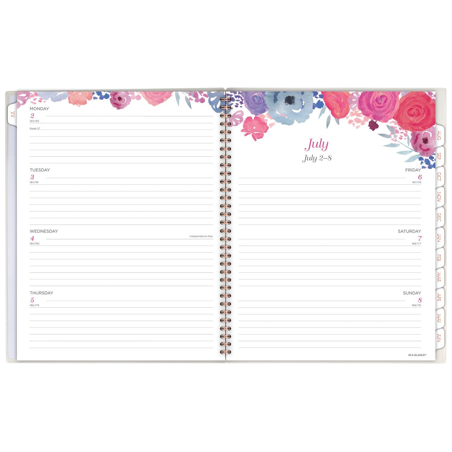AT-A-GLANCE - Agenda escolar semanal, mensual, para citas, julio de 2018, junio de 2019, 8,1/2" x 11", Madrid, negro (793-905A-A8)