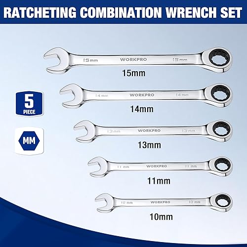 Vista 16 de WORKPRO Ratcheting Wrench Set, SAE, 7-piece Ratcheting Combination Wrench Set, 5/16'', 3/8'', 7/16'', 1/2'', 9/16'', 5/8'', 18/16'', 12-Point, CR-V
