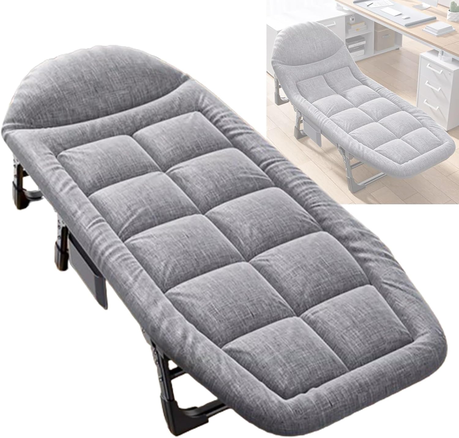 Camp Beds for Adults with Thick Mattresses, Foldable Bed with Side Pockets, Single Bed Guest Bed Foldable for Outdoor Travel Picnic Office Indoor Support 350kg(Natural)