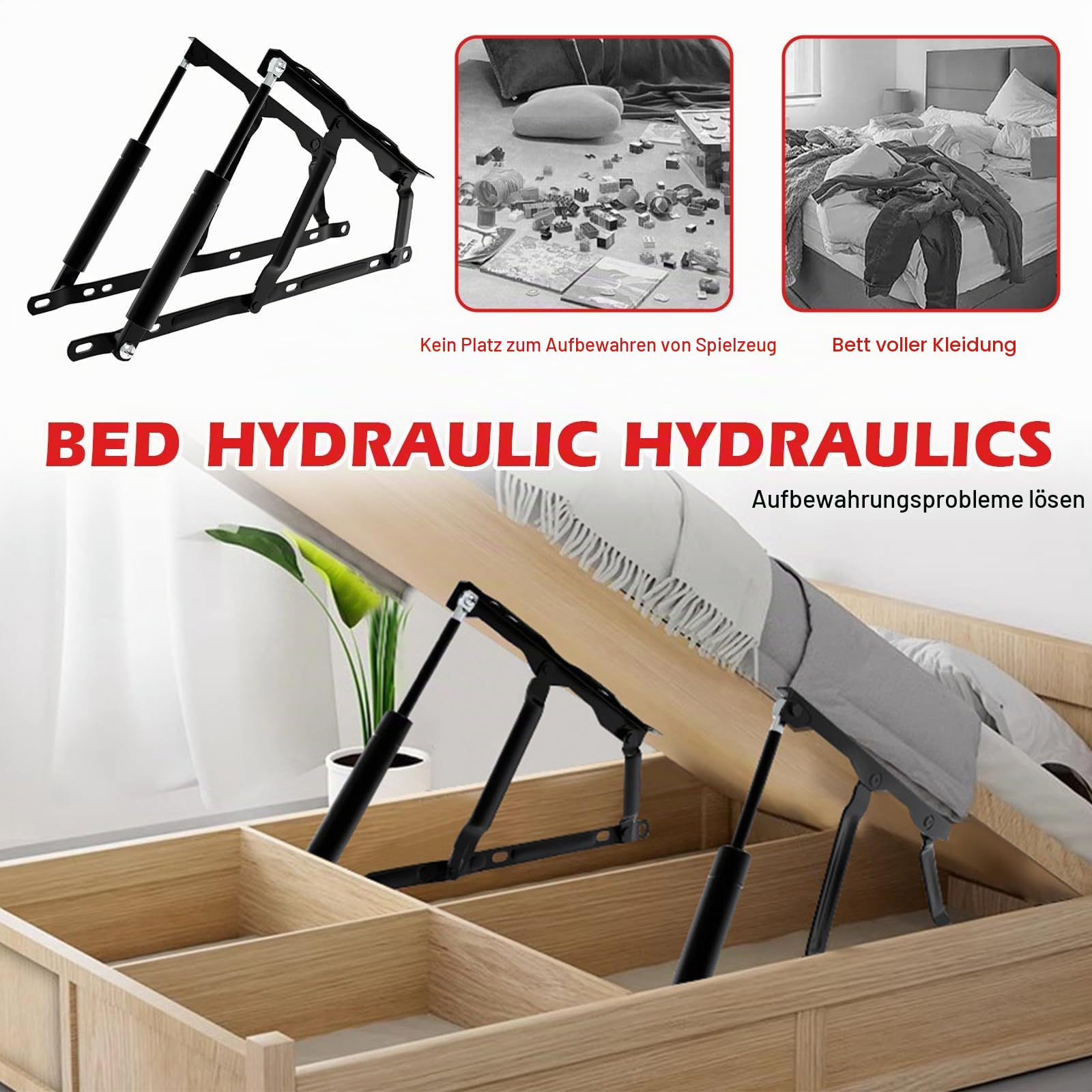 2 Stück Pneumatische Bett Hebemechanismus 100KG Gasdruckfeder für schwere Bettkästen, Scharniere Klapp Lift Up Feder Scharniere,Sofa Faltbares Scharnier
