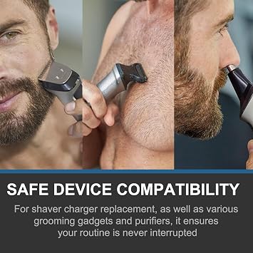 7 Pcs Universal Electric Shaver Charger Kit | 5V USB Power Cord with 6 Interchangeable Adapter Plugs for Hair Clippers & Beauty Instruments | Shaver Charger Replacement (Black)